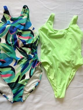 Girls' Tropical Print One-Piece Swimsuit - Blue/Green
